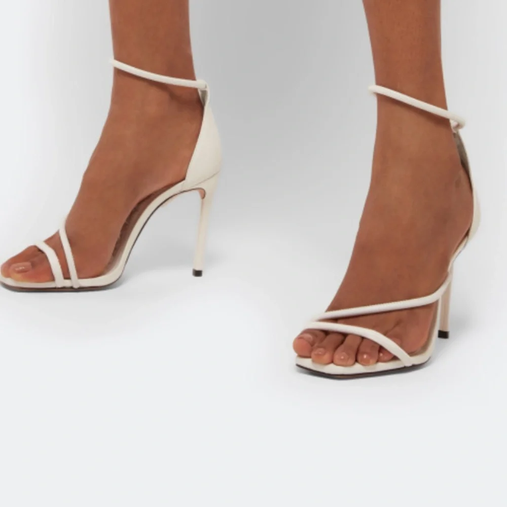 Schutz Gaiah White Leather Strappy Stiletto Heels Size 6.5